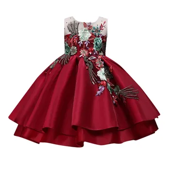 

Girls Sleeveless Embroidered Folds Mesh Skirt Dress Tutu Платья На Новый Год