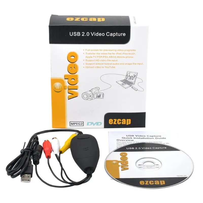 Ezcap170 USB 2,0 видеозахвата V8 Hi8 DVD VHS адаптер DVR рекордер конвертер