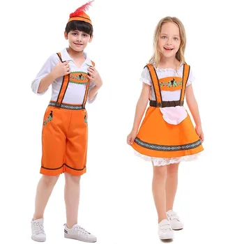 

Kids Boys Girls Orange Halloween Cosplay Costumes Beer Festival Club Carnival Party Outfit Stage Uniform Bar Working Suits