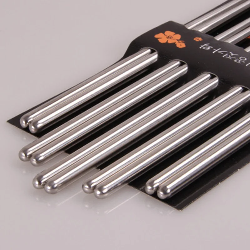 5Pairs Stainless Steel Square Chopsticks Chinese Stylish Healthy Light Weight Chinese Chopsticks Metal Non-slip Design Kitchen
