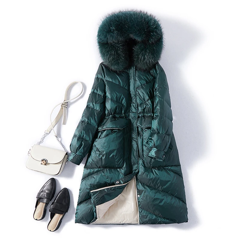 Новинка 2019 зимний женский теплый длинный пуховик с воротником из натурального