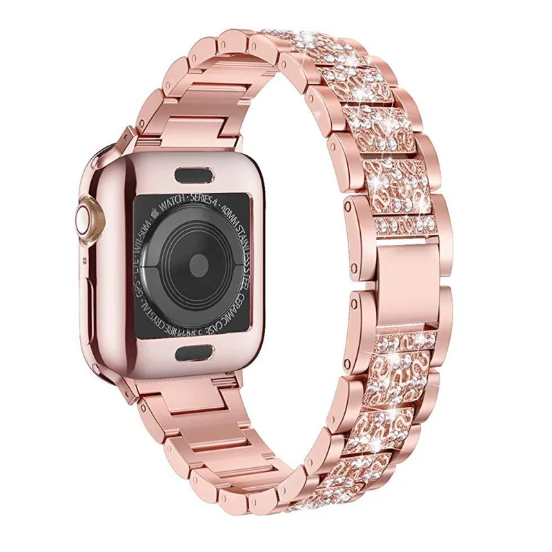 Ремешок для часов 40 мм 44 мм 38 мм 42 мм Женский бриллиантовый ремешок подходит для Apple Watch серии 5 4 3 2 iWatch браслет из нержавеющей стали ремешок - Цвет ремешка: rose pink