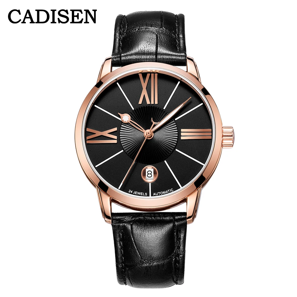 CADISEN Automatic Watch Men Luxury Top Brand Sapphire Glass Luminous Genuine Leather Wristwatch NH35A Mechanical Watch for Men 