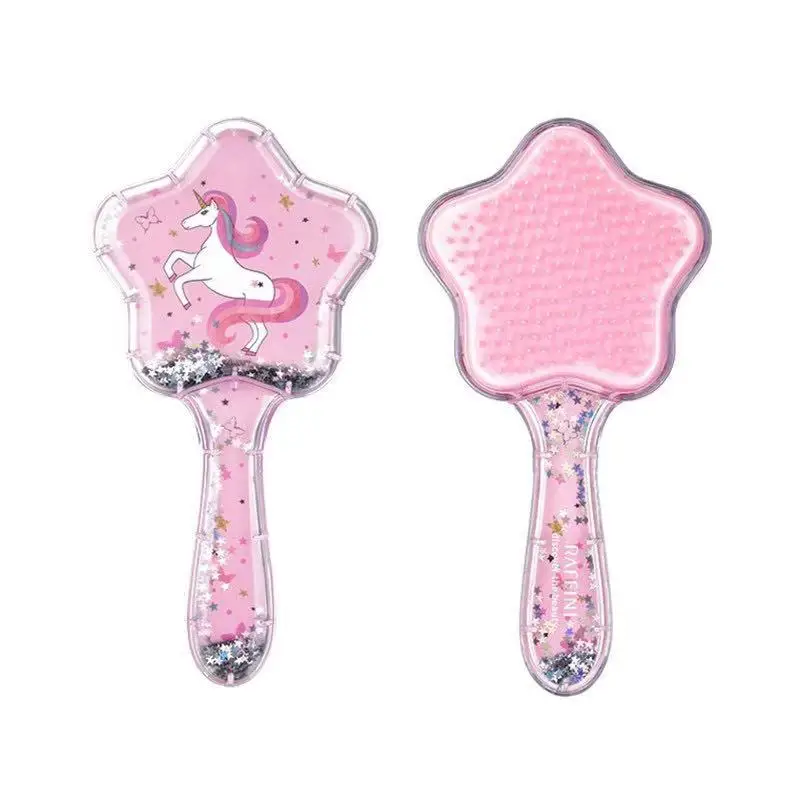 Расческа детская с блестками массажная единорогом котом русалочкой звездами