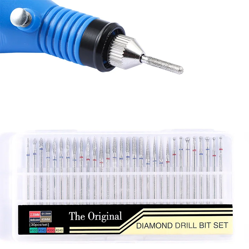 Diamond Nail Drill Bits Set 30PCS Rotary Electric Nail Drill Machine Milling Cutter Manicure Pedicure Polishing Strong File