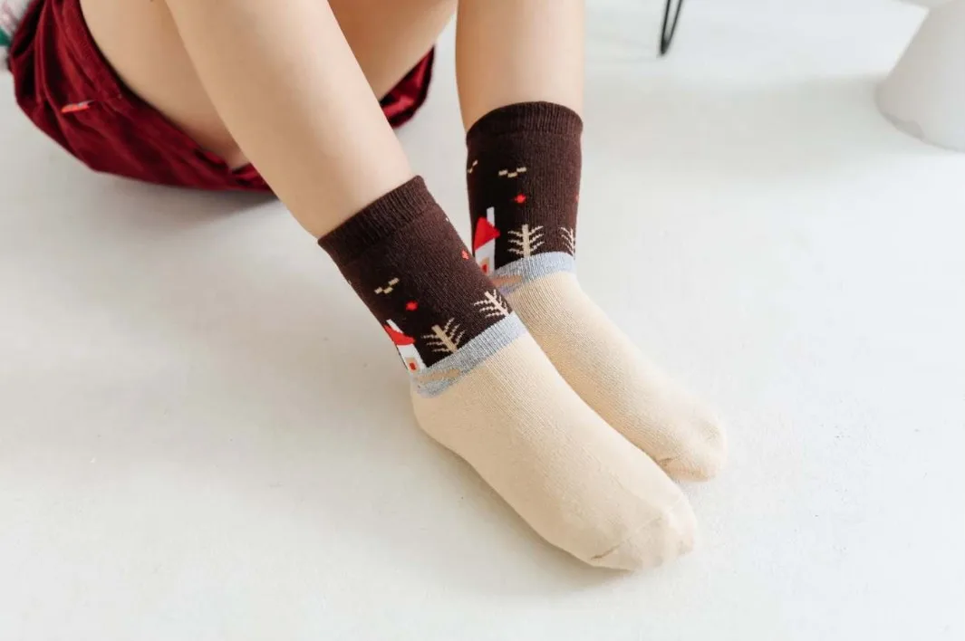 Christmas House Tree Warm Baby Socks Autumn/Winter Thicken Cotton Girls Boys Mid Socks Christmas Gift for Children 1-12Years old