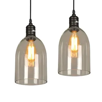 

Shade Pendant Lamp with Edison Light Bulb LOFT Industrial Clear Glass Deco Modern Art Cord Pendant Glass Stone Knob Switch Iron