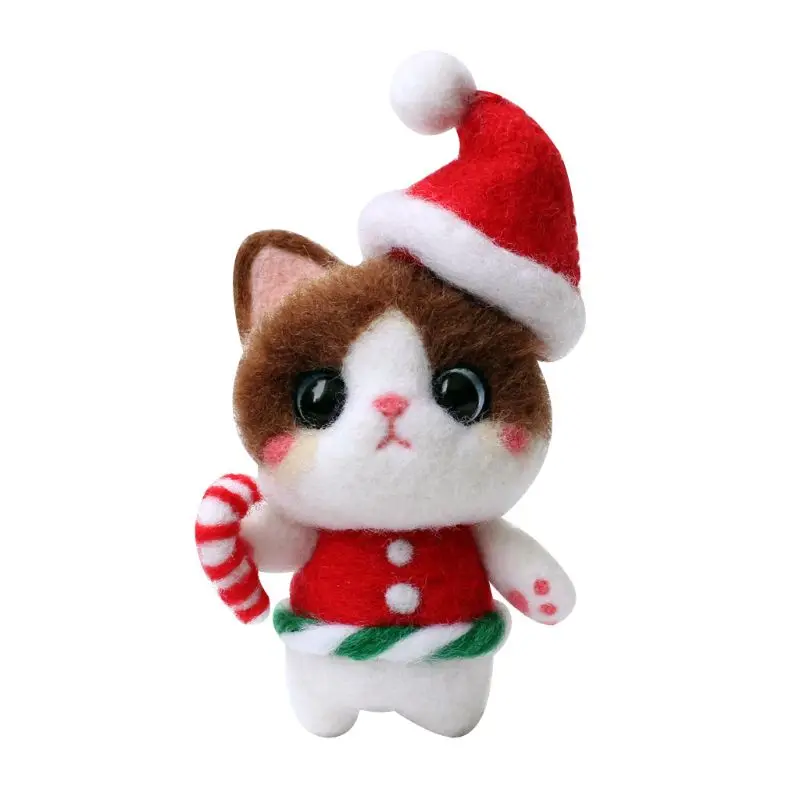 Christmas Cat Wool Felt Craft DIY Unfinished Poked Set Handcraft Needle Material