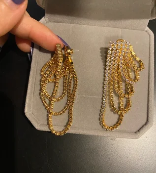 

Timeless Wonder Glam Crystal Tassel Drop Earrings Women Fancy Jewelry Gothic Boho Top Runway Designer Rare Stunning Ins New 3072