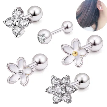 

imixlot Plum Flowers Earrings Surgical Steel Brinco Zircon Piercing Ear Studs Fashion Jewellery For Girls Small ear nail