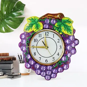 

VKTECH Home Decor Clock DIY Full Drill Special Shape Diamond Painting Grape Clock Embroidery Decor Wall Decoration Ornament Gift