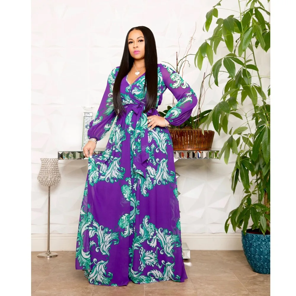 Стиль, африканская Женская одежда, Дашики, Модное шифоновое длинное платье с большим низом, размер S-5XL 7612