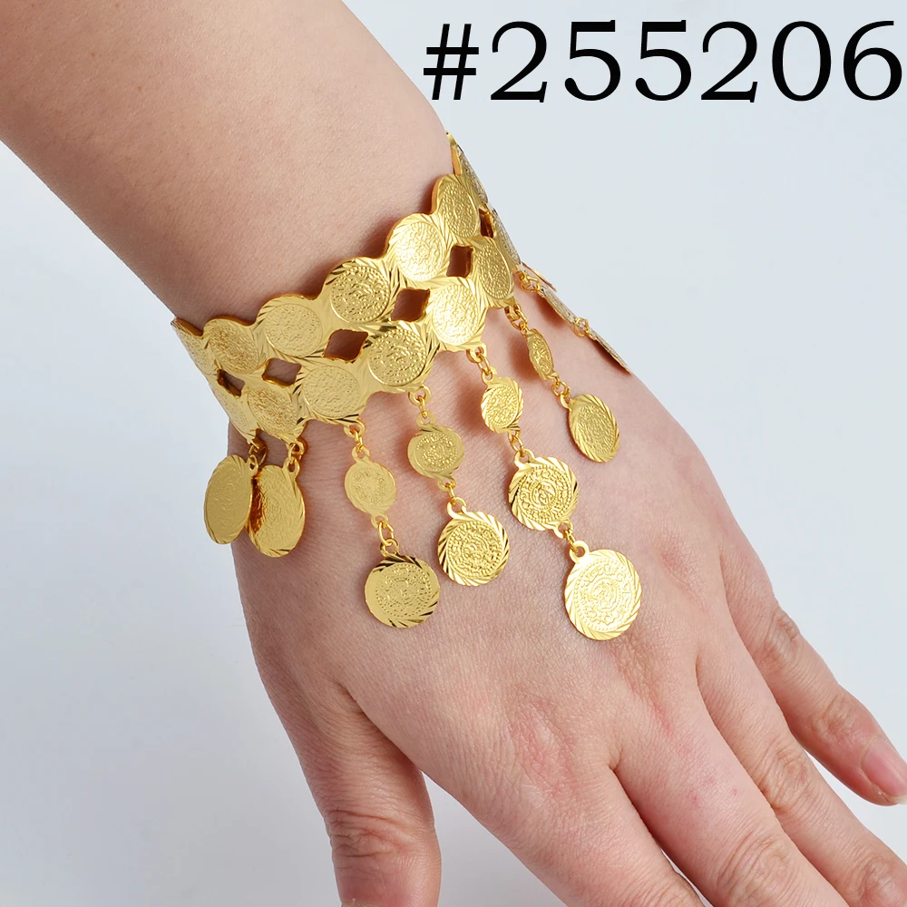 Anniyo Arab Coin Bracelets Gold Color Banglet Africa The Middle East Popular Jewelry Dubai Cuff Bracelet for Women Girls #254806 6