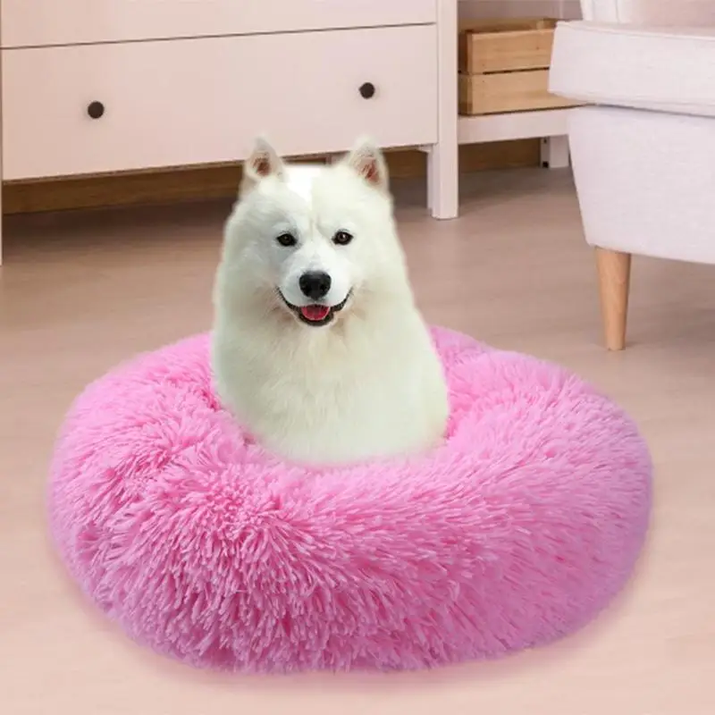 Foldable 40-80cm Round Dog Bed Washable long plush Dog Kennel Super Soft Cotton Mats Sofa For Dog Pet Bed Soft Plush Warm House