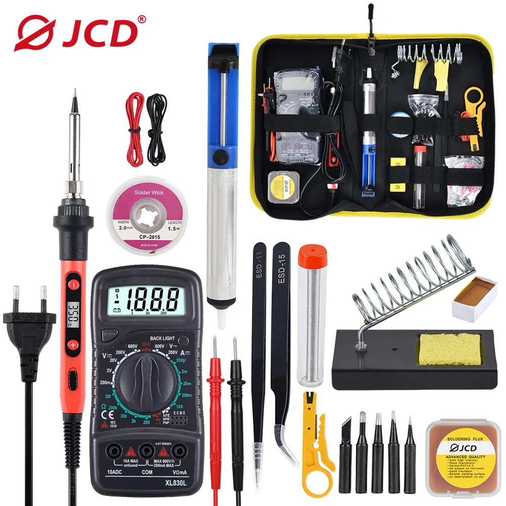 JCD Soldering Iron kits With Digital Multimeter 100W 220V/110V Multi-function Button Solder Station Adjustable Temperature 908U