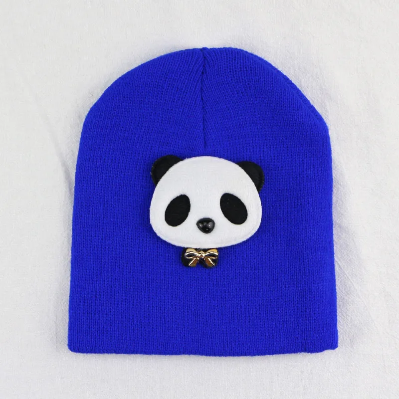 blue Sunlikeyou/зимняя теплая вязаная шапка для малышей, мягкая эластичная шапка для новорожденного, украшение в виде панды, шапка для маленьких мальчиков и девочек - Цвет: blue