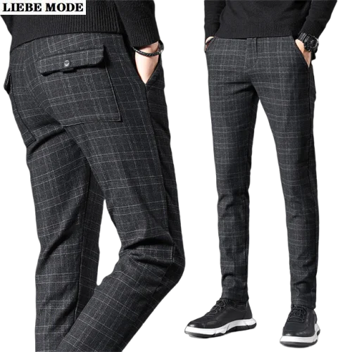 Autumn Winter Thick Suit Pants Men Slim 