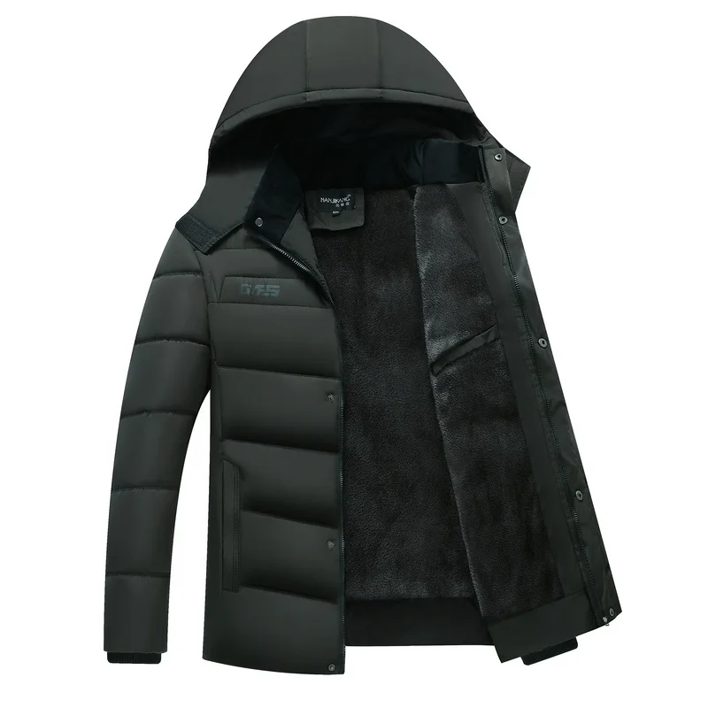 Army green Новинка, мужская куртка, пальто, утолщенные теплые зимние куртки, Мужская парка с капюшоном, верхняя одежда, хлопковая стеганая повседневная куртка, ветрозащитная уличная одежда - Color: Army green