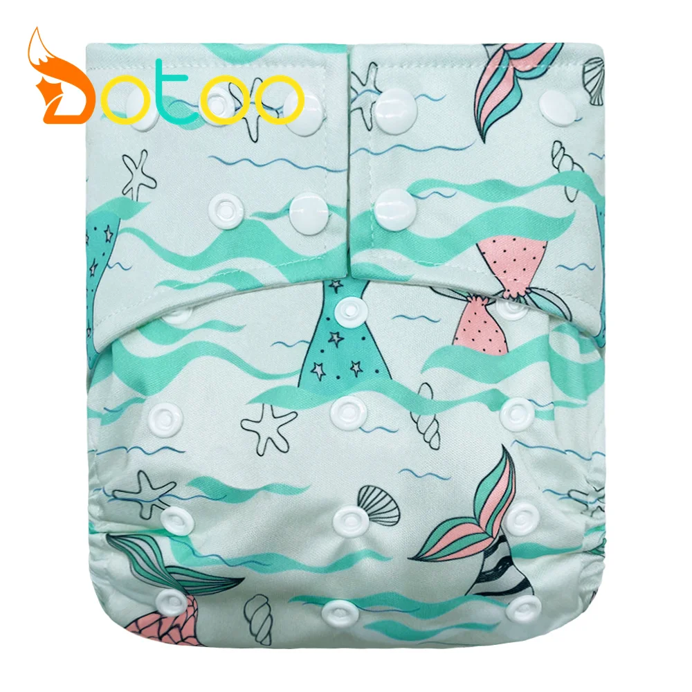 

Dotoo Sea Waves And Fish Tails Printed Washable Adjustable Double Gusset Square Cloth Nappy For 3-15KG Baby Diaper