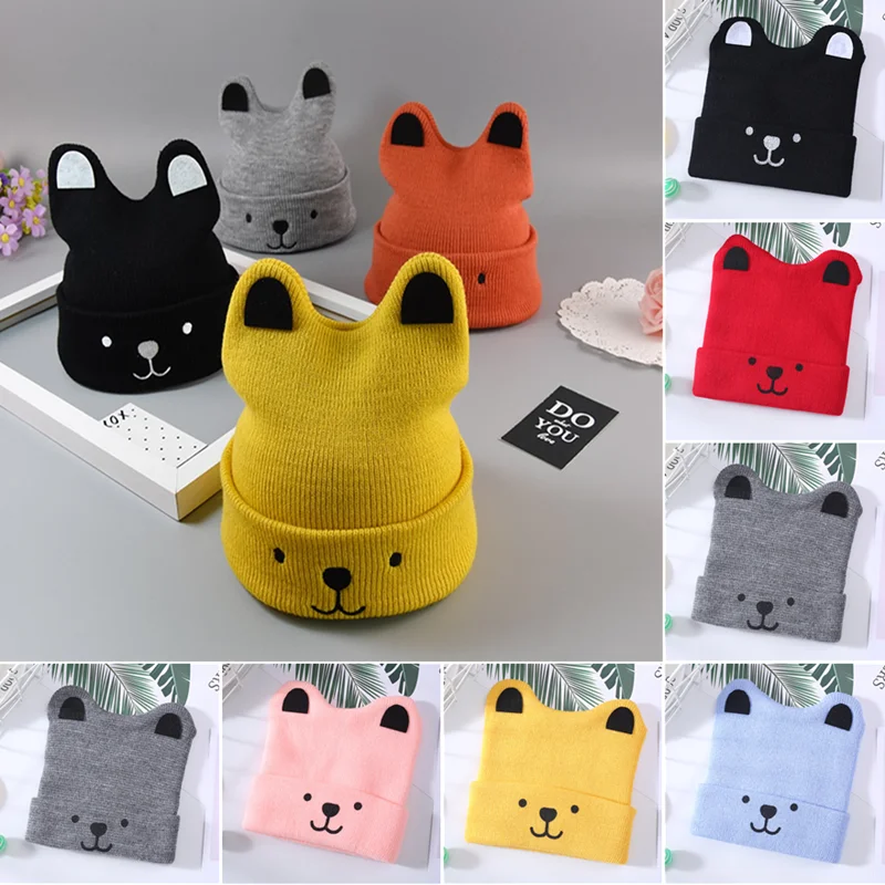 Милая Детская вязаная шапка на осень и зиму для маленьких девочек мальчиков