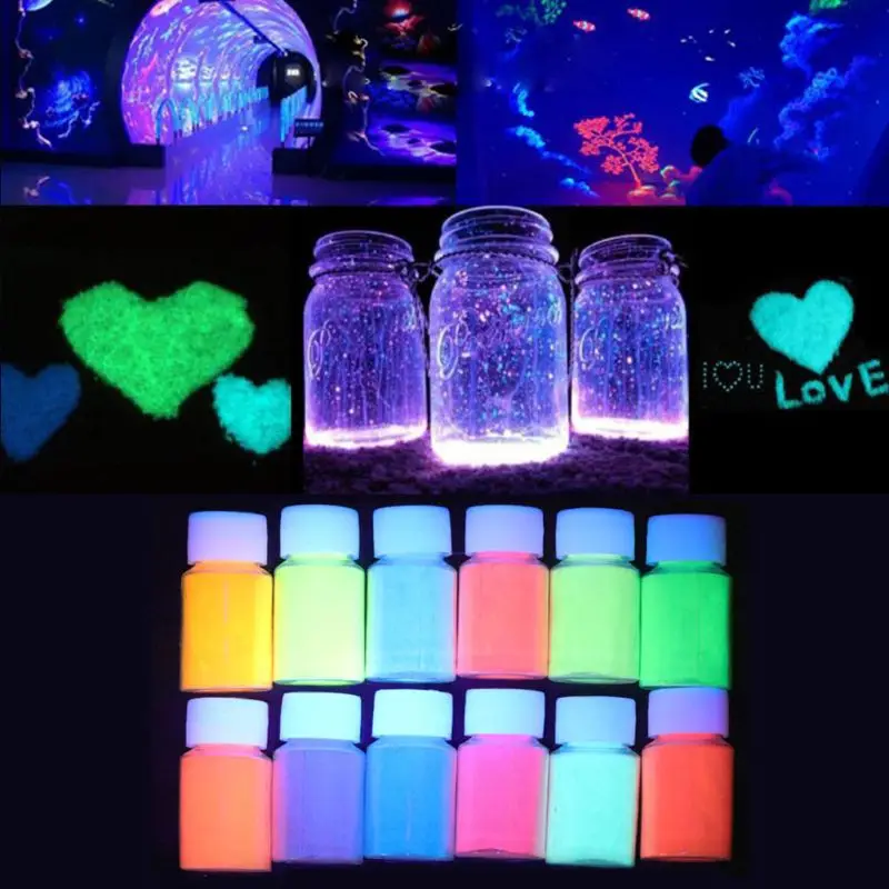 12 Colors 20g Luminous Resin Pigment Kit Glow In the Dark Powder Pigment Colorant Dye Fluorescent Resin  DIY colorful paint star 6 colors acrylic paint glow in the dark gold glowing paint luminous pigment fluorescent powder painting for nail art supplies