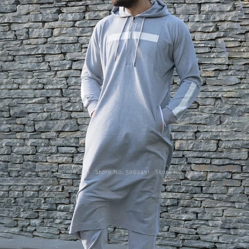 Мужская мусульманская одежда jubba thebe Арабские халаты кафтан мусульманское платье Саудовская Аравия абайя блузка Курта модные толстовки Арабская одежда - Цвет: Gray Hoodie