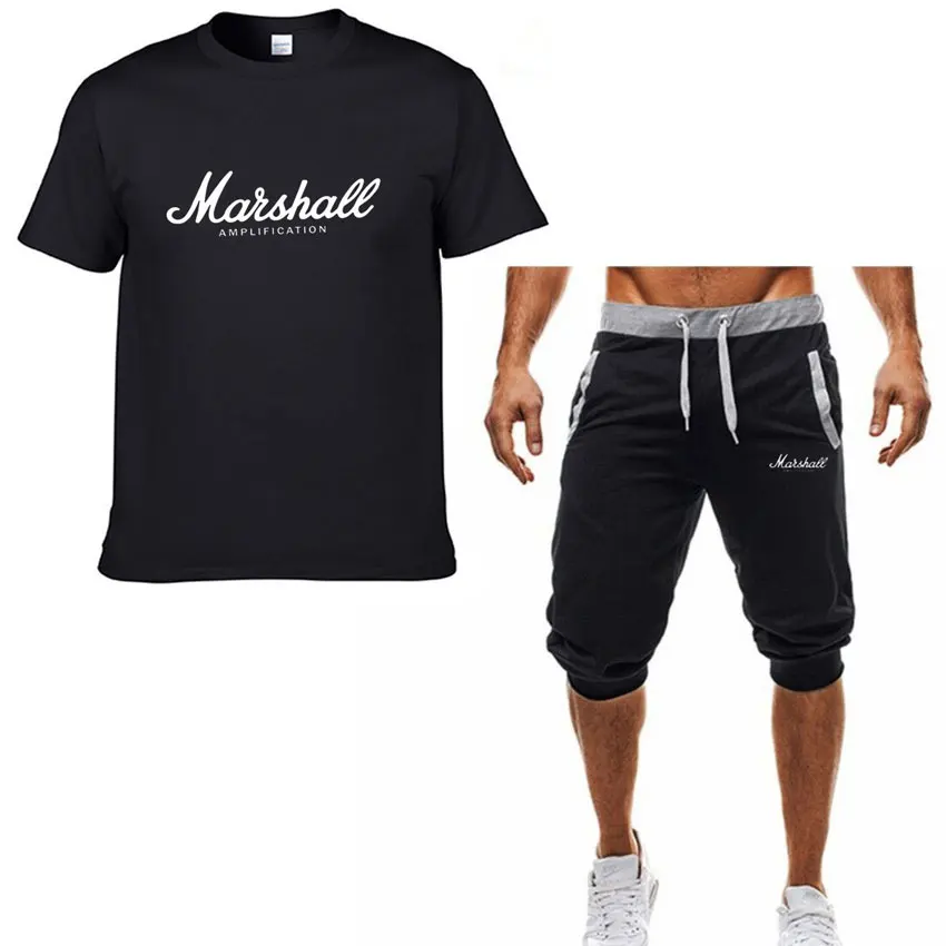 

2019 New gyms Men Fashion Two Pieces Sets T Shirts+Shorts Suit Men Summer Tops Tees Fashion Tshirt High Quality men clothing