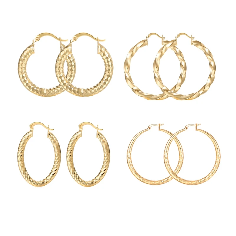 

Women's Hoop Earrings Teardrop Hoop Earrings Gold Ring Earring Set 4 Pairs