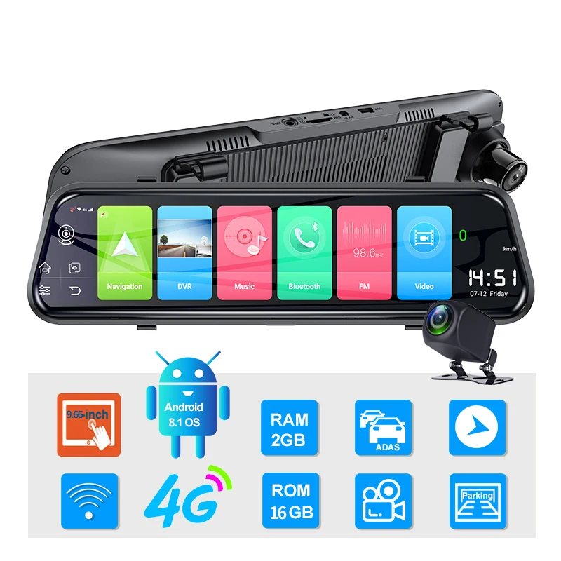 10 inch 4G rijden recorder GPS navigatie ADAS auto achteruitkijkspiegel camera Full HD 1080 P video DVR WiFi BT | Автомобили и