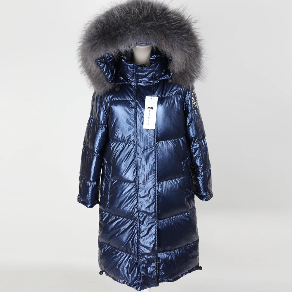 

Winter colorful women's natural raccoon fur collar coat white duck down jacket jacket long coat warm thick jacket