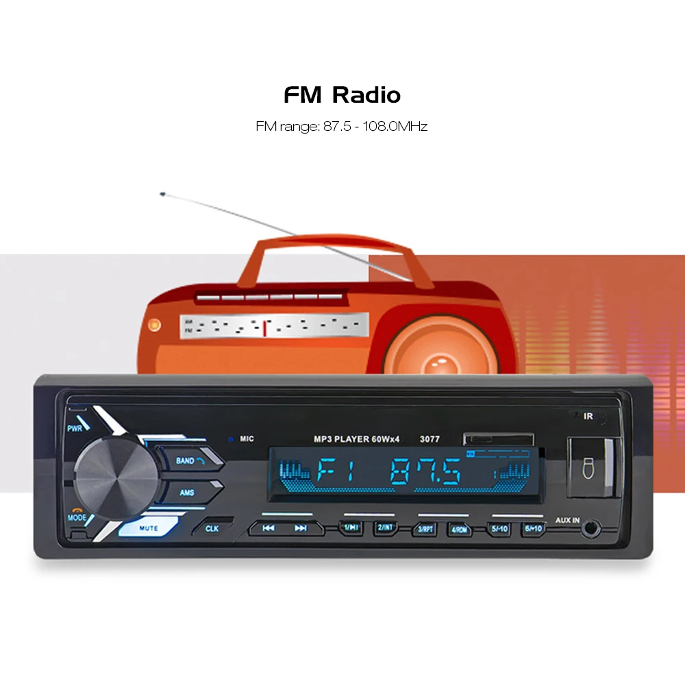 Новинка 3077 Bluetooth Авто MP3 плеер мультимедийная система 87,5-108,0 МГц fm-радио с пультом дистанционного управления XQ-196