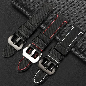 

Carbon Fiber Grain Leather Watchband, 20 22 24MM Personality Black Leather Strap, Wind Retro Style Men's Bracelet, For PAM111