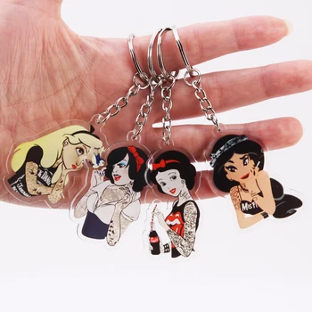 חמוד Cartoon סמלים מגניב ילדה נסיכת keychain על תרמיל אקריליק מפתח שרשרת עבור נשים בנות מתנה