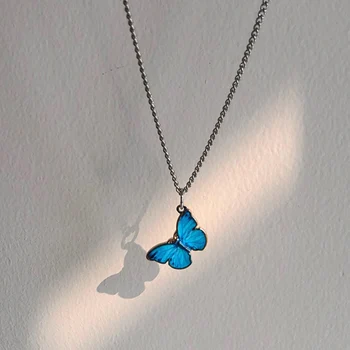 

New Blue Butterfly Pendant Necklace for Women Vintage Wedding Necklace Choker Korean Butterfly Jewelry Accessories