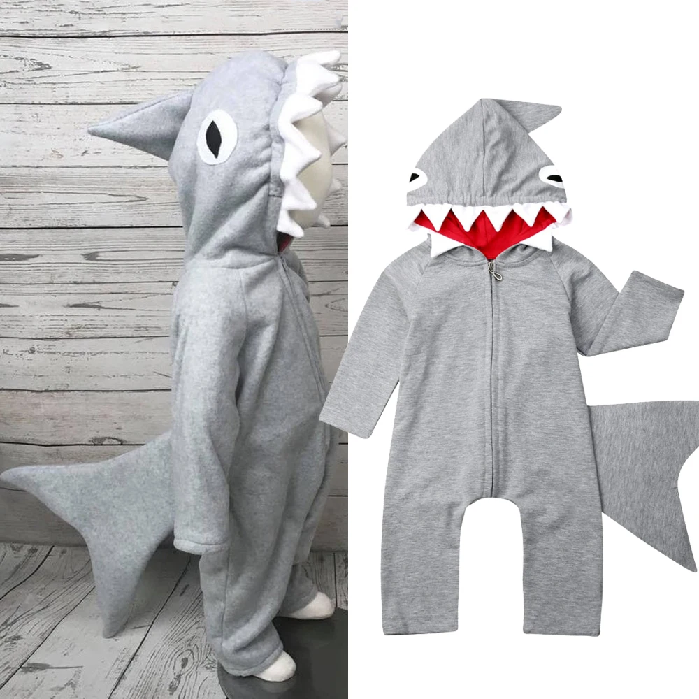Осенне-зимний детский костюм с капюшоном в виде акулы для маленьких мальчиков