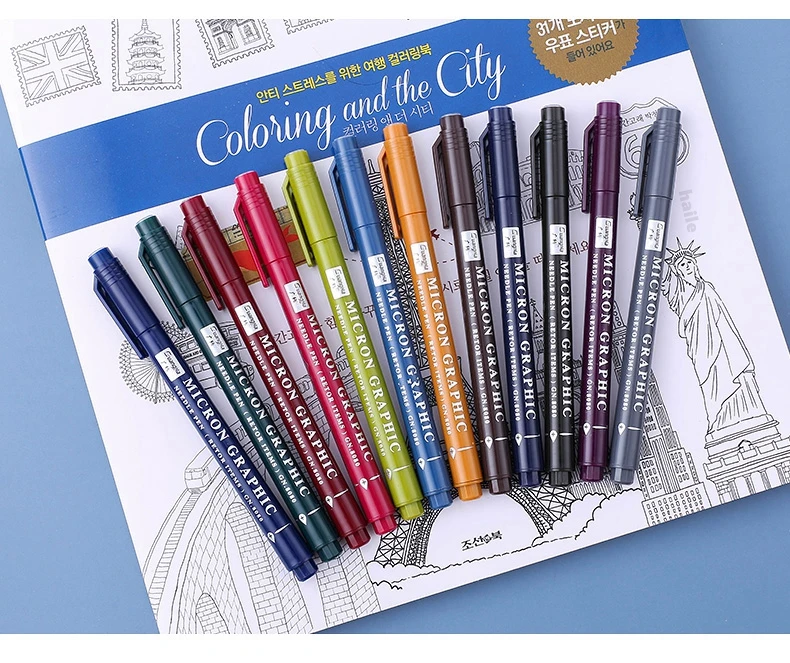 Haile 12 Farbe/set 0,5mm Retro Fluoreszenz Farbe Pigment Liner Pigma Stift Skizze Mikron Stift Skizzieren Stift Kunst marker Schreibwaren – Detail 18