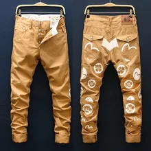 Новые полки EVISU Tide Брендовые мужские повседневные штаны оригинальные тонкие Аутентичные хаки маленькие M печати мужские брюки