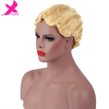 Xnaira афро блонд розовый красный короткий палец волна парик высокая температура волокно Синтетический Косплей Пикси Ретро кудрявый парик для черных женщин
