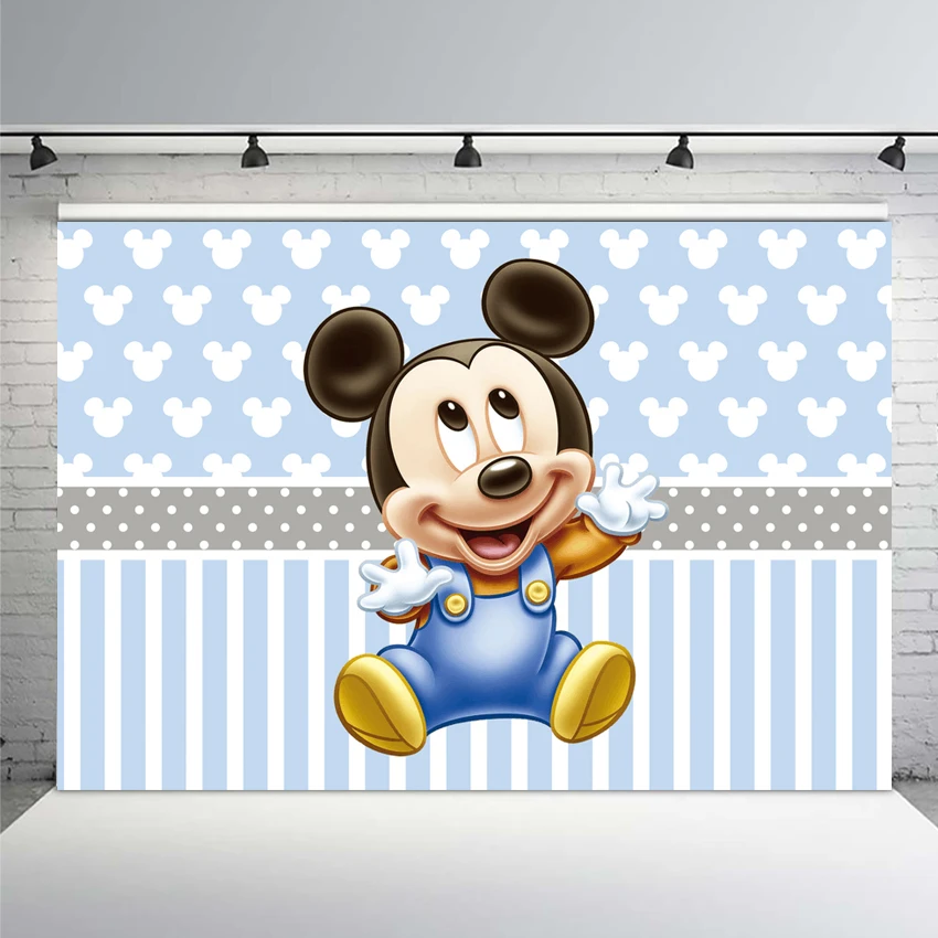 

MEHOFOTO 7x5FT Light Blue Stripes Baby Minnie Mickey Custom Photo Backgrounds Studio Backdrops Vinyl 220cm X 150cm