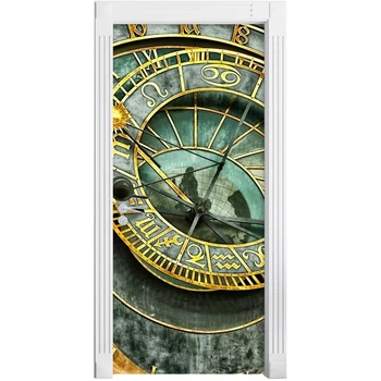 

PVC Mural Paper Print Art 3D Renew Yellow Clock Picture Self Adhesive Waterproof Door Stickers Home Decor Wallpaper For Bedroom