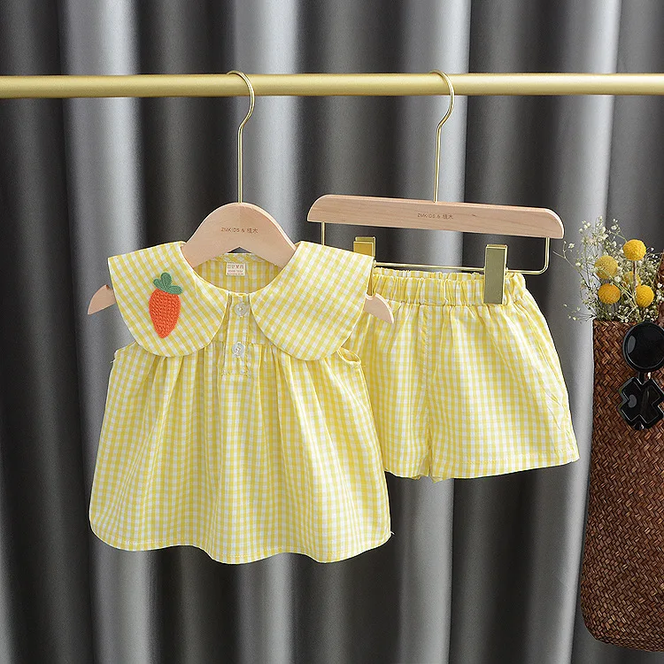 Sweet Clothing Sets Summer Baby Clothes Cute Fruit Cotton Plaid Suit Children's Clothing Baby Girl Cloths Kids Clothes Girls