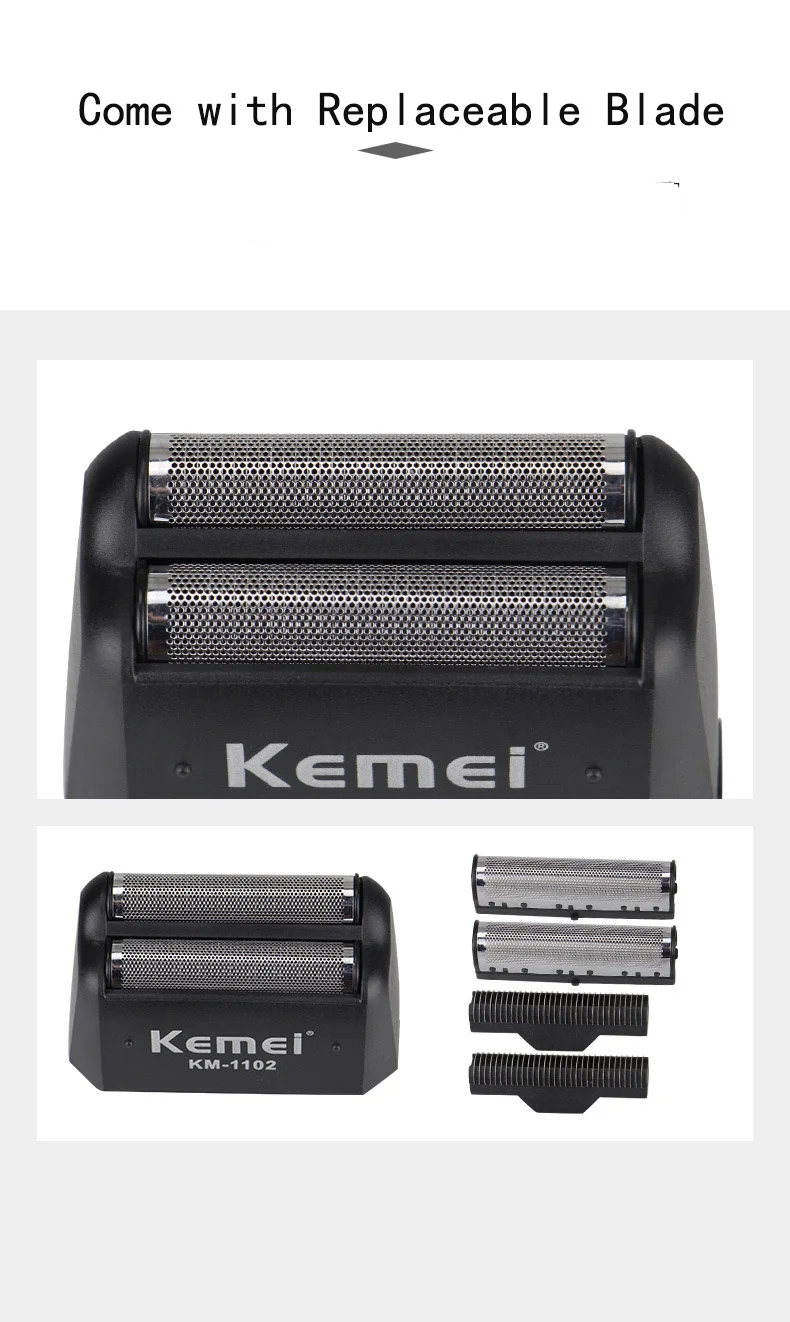 Kemei KM-1102 Rechargeable Cordless Shaver for Men Twin Blade Reciprocating Beard Razor Face Care Multifunction Strong Trimmer Barber (18)