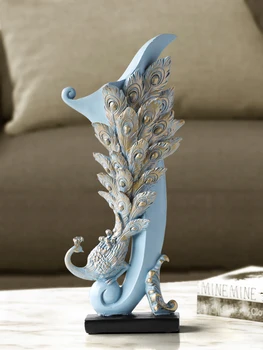 

Vase Decoration Home Resin Peacock flowers Vase crafts for room TV cabinet Tabletop flower bottle Statue gifts