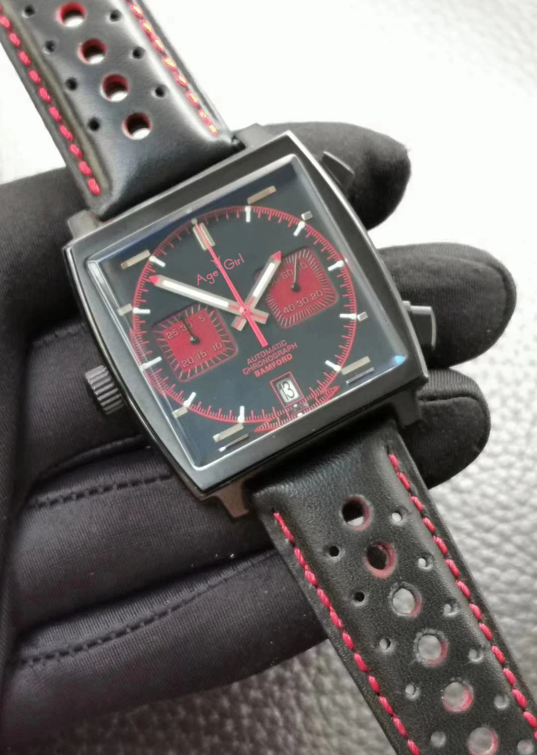 

Luxury Brand New Men Silver Black Red Leather Stainless Steel Chronograph Blue Gulf Racing Sapphire Special Limit Edition Watch