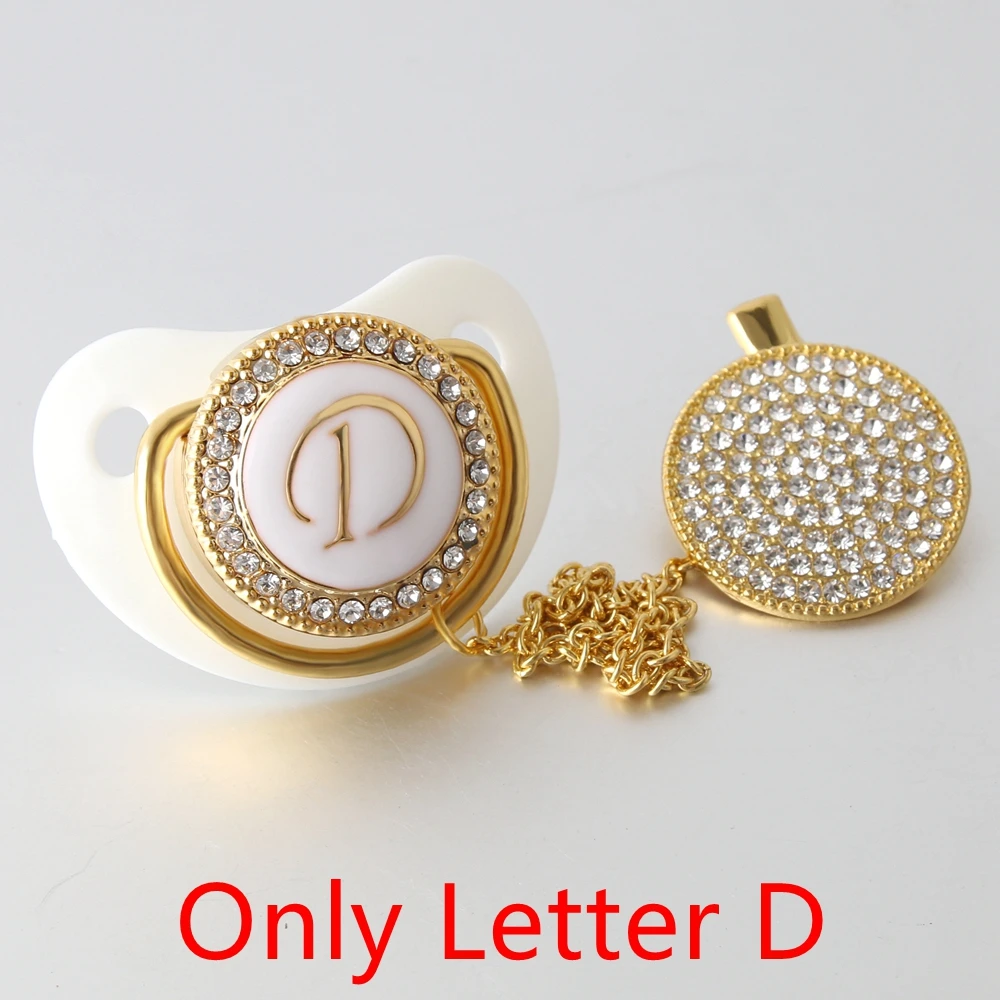 

White Bling Initial Letter D Elegant Bling Pacifier and Pacifier Clip BPA free Dummy Bling baby Shower Gift 0-18 Months