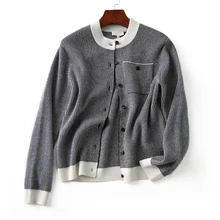 

Autumn Striped Vintage Cardigan Long Sleeve O Neck Pockets Loose Knitted Elegant Sweater Women Slingle Breasted Woman Sweaters