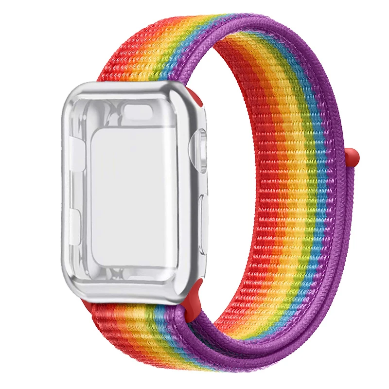 Спортивный бесшовный ремешок для наручных часов Apple Watch, версии чехол 44 мм 40 мм, 38 мм, 42 мм, iWatch, версия 5 4 3 2 спортивный Браслет Apple watch 4 чехол Защитная пленка для экрана - Цвет ремешка: Pride