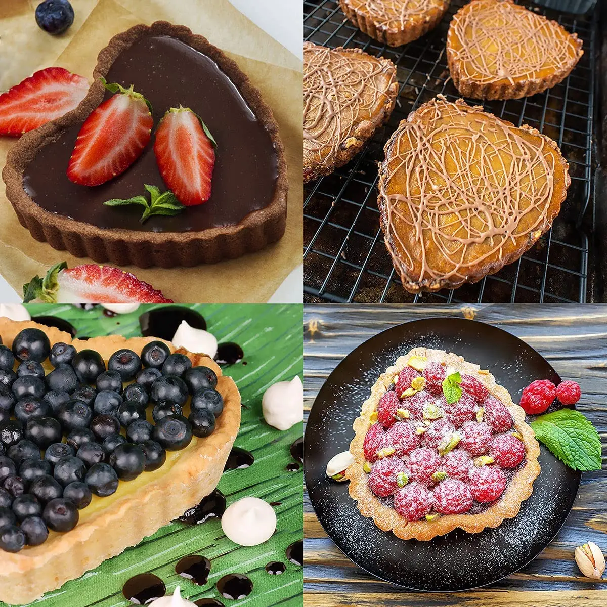 6Pcs Heart Shape Mini Tart Pan Set 4 Inch Nonstick Quiche Pan With Removable Bottom Cake Mold Carbon Steel Tart Tins Baking Tray