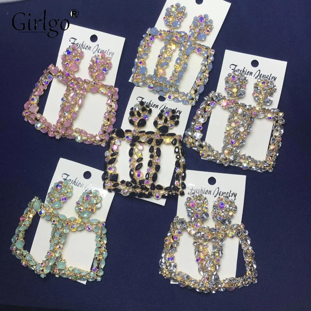 Girlgo Роскошные серьги с кристаллами большие длинные квадратные серьги-подвески