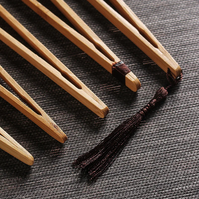 Food Tongs Handmade Bamboo Wooden Food Tweezer Tea Clip Tongs Bamboo Salad Food Toast Bend Clip Straight Clips Kitchen Accessories Teaware